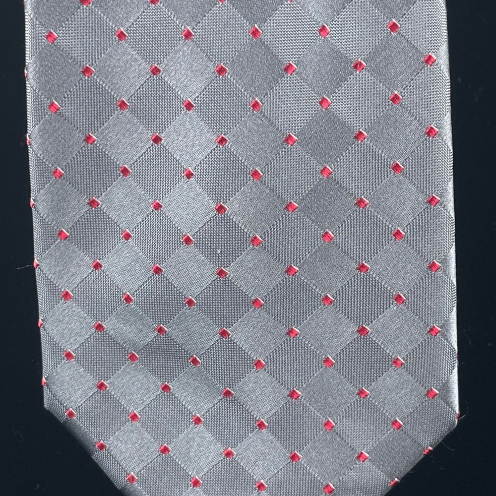 Michael Kors Mens Grey Red Geometric Dotted Silk Blend Classic Necktie‎